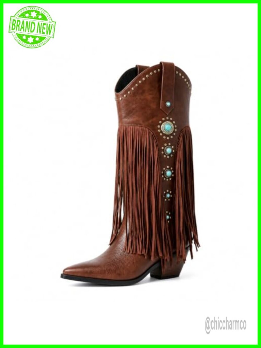 Faux Leather Pointed Toe Western Boots with Fringe and Block Heel